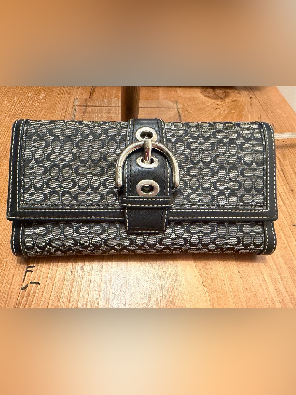 Coach Signature Canvas Wallet in Black and Gray with Silver Hardware